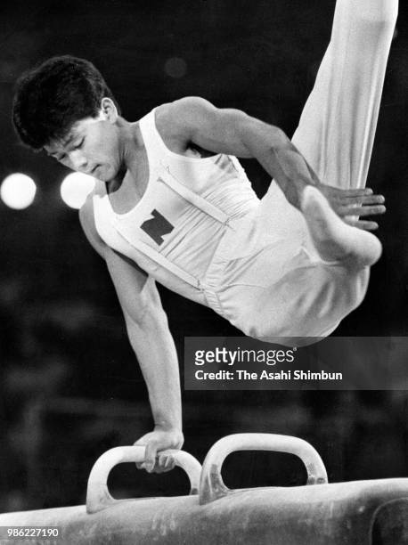 Koichi Mizushima competes in the Pommel Horse of the Men's All-Around during the Artistic Gymnastics NHK Trophy at Yoyogi National Gymnasium on...