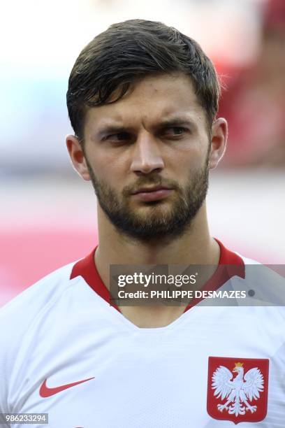 Poland's defender Bartosz Bereszynski poses before the Russia 2018 World Cup Group H football match between Japan and Poland at the Volgograd Arena...
