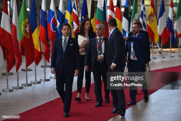 Italian Prime Minister Giuseppe Conte arrives at The European Council summit in Brussels on June 28, 2018. European Union leaders meet today for the...