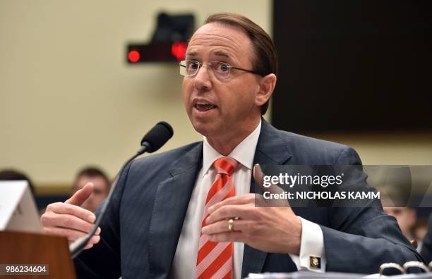 Deputy Attorney General Rod Rosenstein testifies before a congressional House Judiciary Committee hearing on "Oversight of FBI and DOJ Actions...