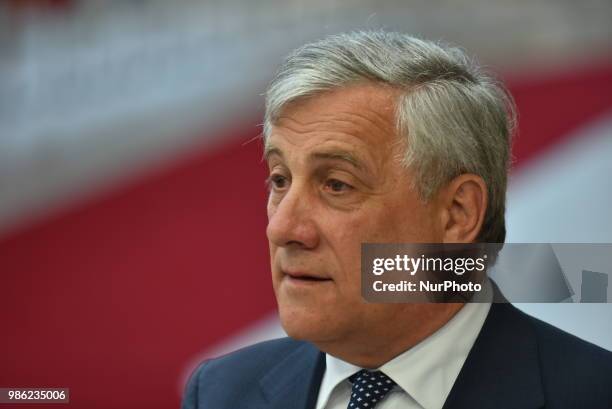 President of the European Parliament Antonio Tajani arrives at The European Council summit in Brussels on June 28, 2018. European Union leaders meet...