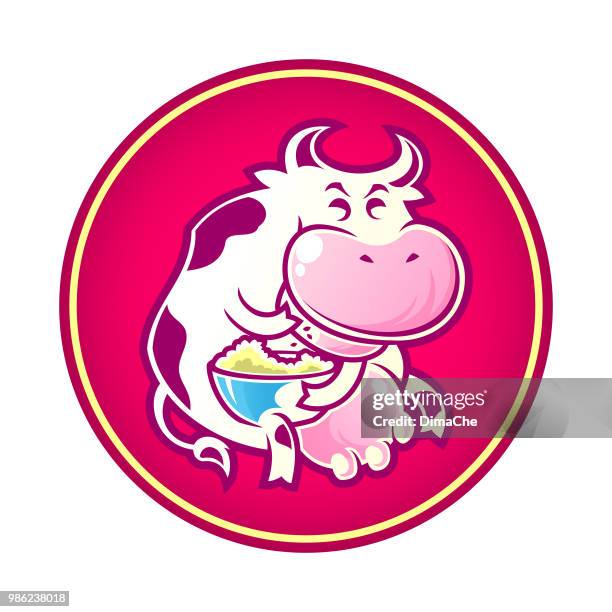 cow gourmand vector emblem - overeating stock illustrations