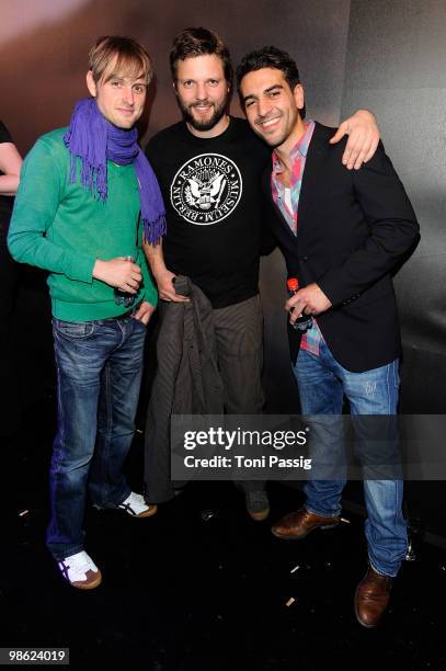 Axel Schreiber and Peter Torwarth and Elyas MÕBarek attend the 'New Faces Award 2010' at Cafe Moskau on April 22, 2010 in Berlin, Germany.