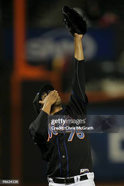 Francisco Rodriguez of the New York Mets celebrates victory over the Chicago Cubs on April 22, 2010 at Citi Field in the Flushing neighborhood of the...