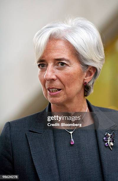 Christine Lagarde, France's finance minister, arrives at the Canadian embassy for a dinner with the finance ministers and central bankers of the...