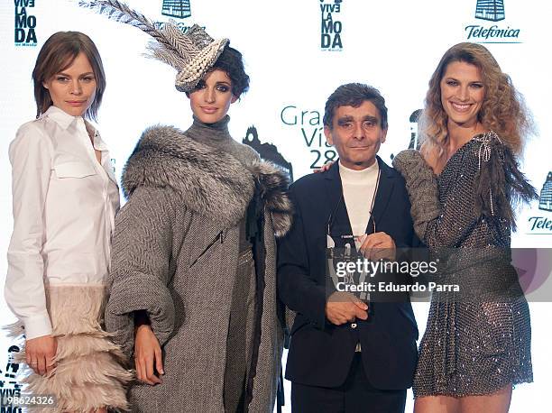 Veronica Blume, Noelia Lopez, Adolfo Dominguez and Laura Sanchez attend Vive la moda fashion show photocall at Telefonica Flagship Store on April 22,...