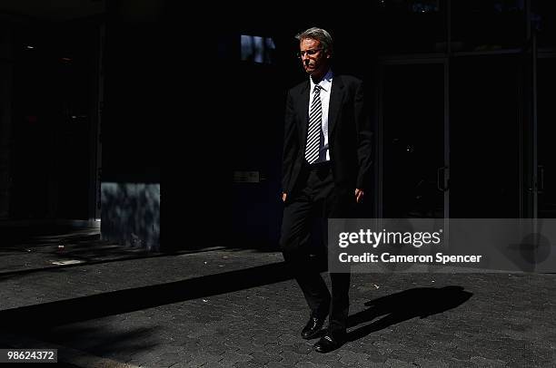 David Gallop arrives at a Press Conference at Fox Studios on April 23, 2010 in Sydney, Australia. Gallop revealed yesterday salary cap breaches by...