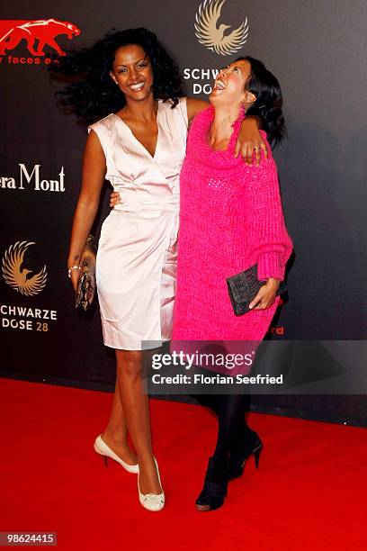 Actress Dennenesch Zoude and Minh-Khai Phan-Thi attend the 'new faces award 2010' at cafe Moskau on April 22, 2010 in Berlin, Germany.