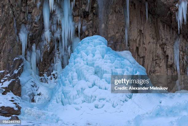 frozen waterfall in the mountains qax azerbaijan - azerbaijan winter stock pictures, royalty-free photos & images