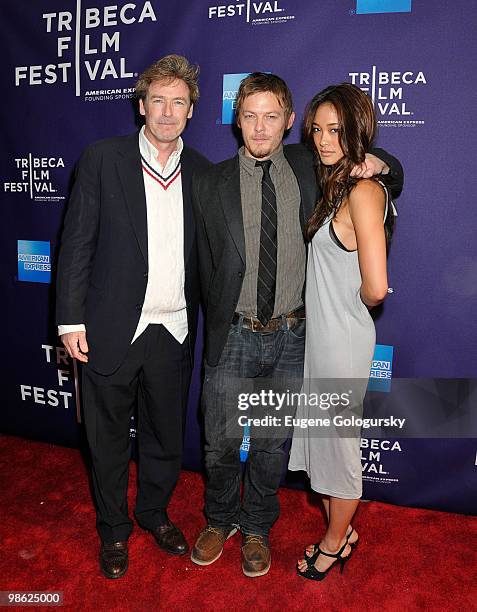 Actors Norman Reedus, James McCaffrey and model Jarah Mariano attend the "Meskada" premiere at the 9th Annual Tribeca Film Festival at Village East...