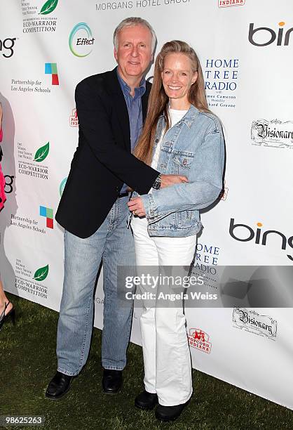 Director James Cameron and his wife Suzy Amis Cameron attend the 'Global Home Tree' Earth Day VIP reception hosted by James Cameron at the JW...