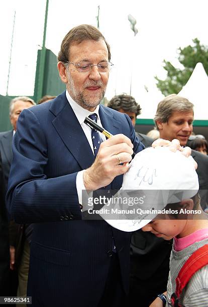 Mariano Rajoy attends ATP 500 World Tour Barcelona Open Banco Sabadell 2010 tennis tournament at the Real Club de Tenis on April 22, 2010 in...