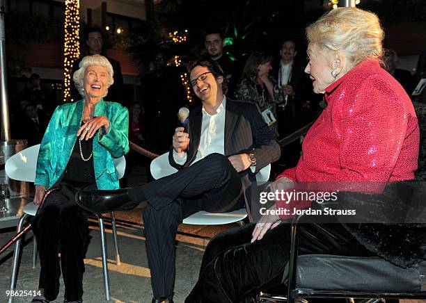 Actress Betty Garrett, Ben Mankiewicz and actress Esther Williams speak at the TCM Classic Film Festival's "Neptune's Daughter" held at the Roosevelt...
