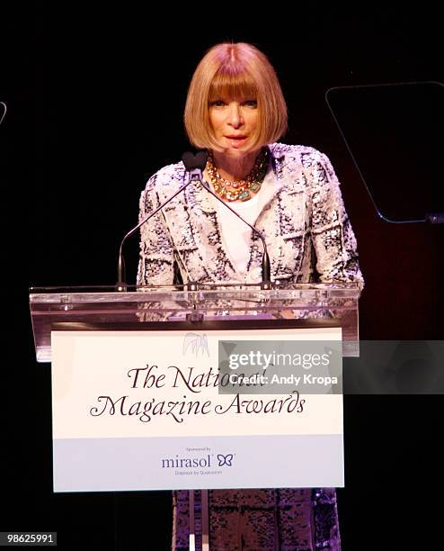 Editor-in-chief of Vogue Anna Wintour accepts an award at the 45th Annual National Magazine Awards at Alice Tully Hall, Lincoln Center on April 22,...