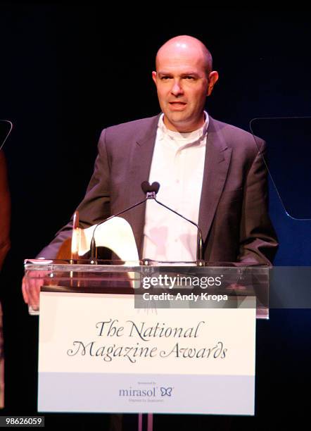 Editor-in-chief of Wired Chris Anderson accepts an award at the 45th Annual National Magazine Awards at Alice Tully Hall, Lincoln Center on April 22,...