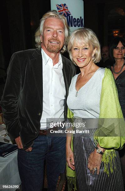 Richard Branson and Helen Mirren at BritWeek's Save The Children And Virgin Unite Charity Event at the Beverly Wilshire hotel on April 22, 2010 in...