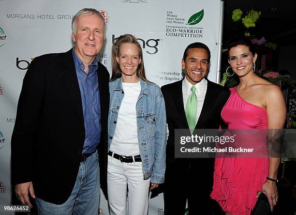 Director James Cameron, activist Suzy Cameron, Los Angeles Mayor Antonio Villaraigosa and Lu Parker attend the Earth Day celebration and screening of...