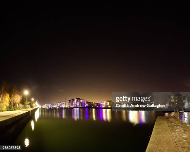 portishead marina at night under stars - portishead stock pictures, royalty-free photos & images