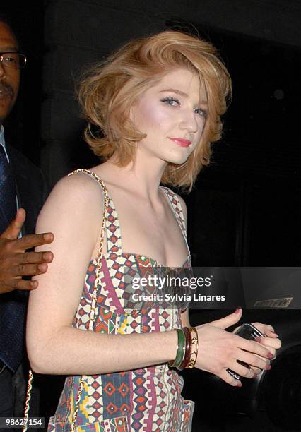 Nicola Roberts leaving a Mayfair hotel on April 22, 2010 in London, England.