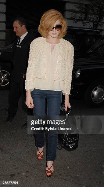 Nicola Roberts leaving a Mayfair hotel on April 22, 2010 in London, England.