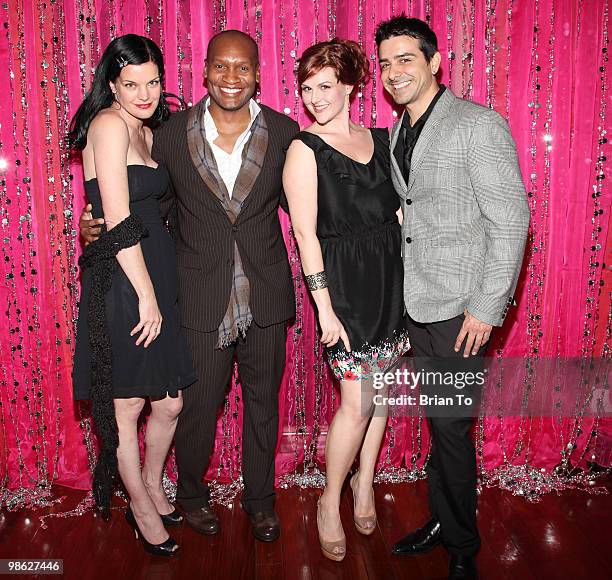 Pauley Perrette, Marcellas Reynolds, Sara Rue, and Andrew Christian attend "Project Runway for Project Angel Food" benefit and season finale party at...