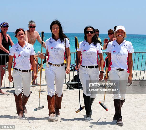 Polo players Hillary Edgar, Katherine Compos, Ana Paula Disilva and Danna Ruffin attend the 2010 AMG Miami Beach Women Polo World Cup on April 22,...