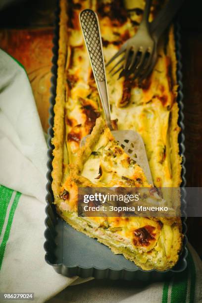 quiche with leek and a salmon. - leek stock pictures, royalty-free photos & images