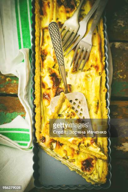 quiche with leek and a salmon. - leek stock pictures, royalty-free photos & images