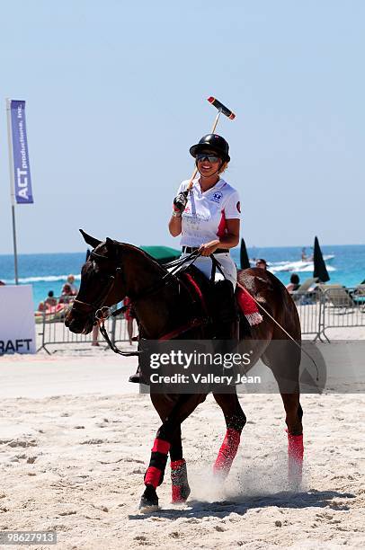 Polo player Dana Ruffin in action during the 2010 AMG Miami Beach Women Polo World Cup on April 22, 2010 in Miami Beach, Florida.