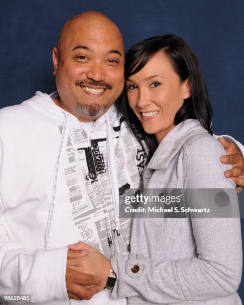 Comedian Edwin San Juan and Shannon Sawyers pose at The Ice House Comedy Club on April 22, 2010 in Pasadena, California.