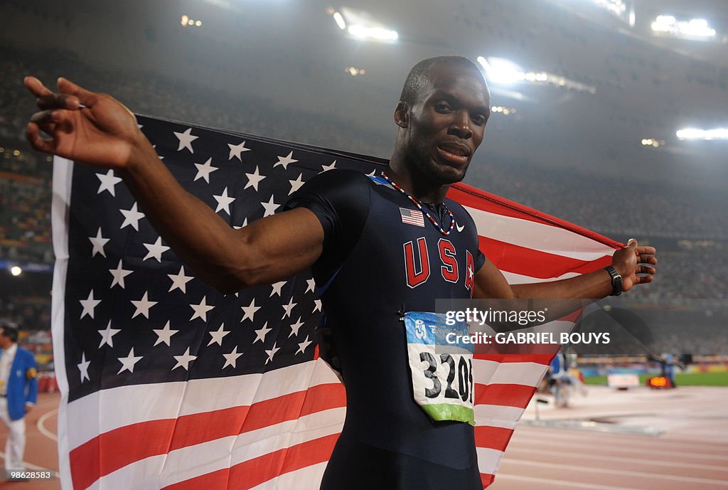US athlete LaShawn Merritt celebrates af