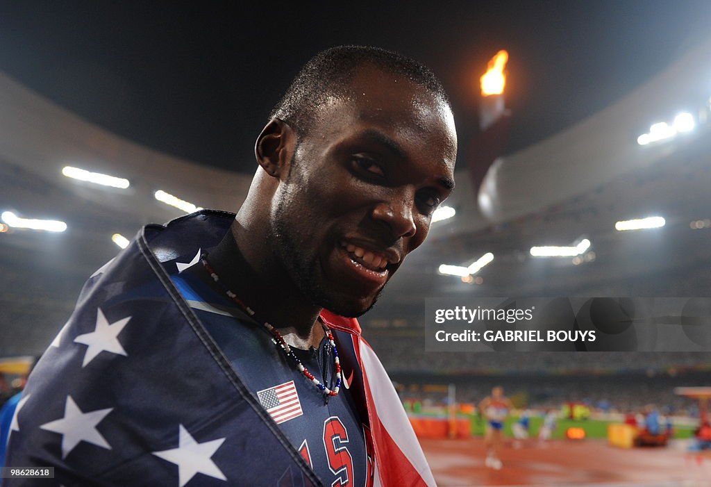 US athlete LaShawn Merritt celebrates af