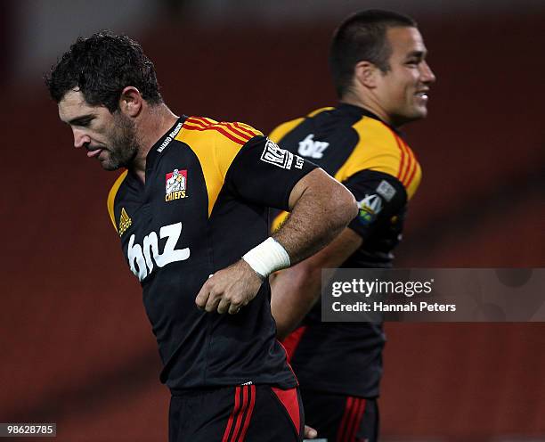 Stephen Donald of the Chiefs is replaced by Richard Kahui during the round 11 Super 14 match between the Chiefs and the Cheetahs at Waikato Stadium...