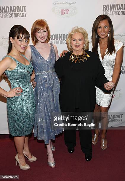 Actors Leslie Kritzer, Erin Mackey, Barbara Cook, and Venessa Williams attend the opening of "Sondheim on Sondheim" at the Studio 54 on April 22,...