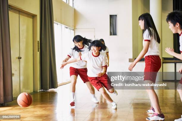 Japanese junior high school students enjoying basketball