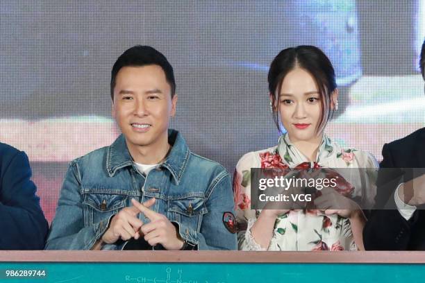 Actor Donnie Yen and actress Joe Chen Chiao-en attend the press conference of film 'Big Brother' on June 21, 2018 in Shanghai, China.