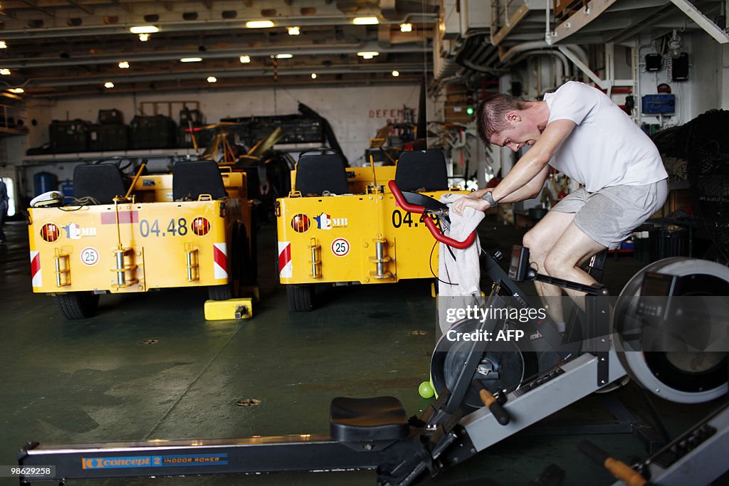 A French Marine soldier is doing sport,