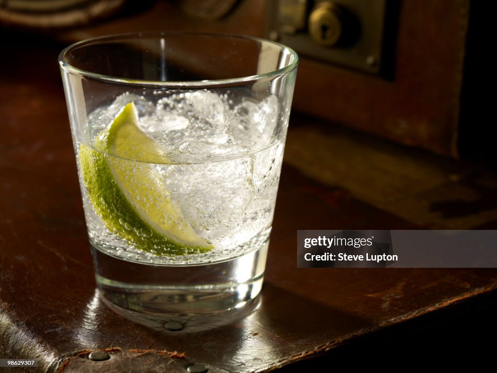 Glass of Gin and Tonic with Ice and Lime