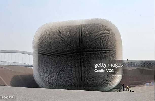 The sun shines on the UK Pavilion designed by Heatherwick Studio during the trail run of the World Expo Shanghai 2010 on April 23, 2010 in Shanghai,...