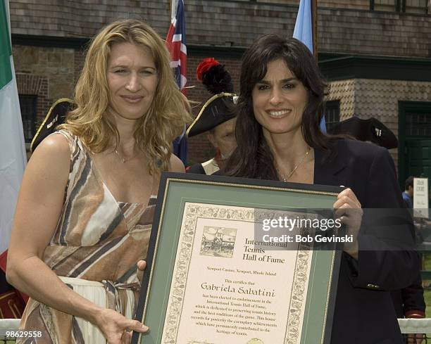 Steffi Graf and Gabriela Sabatini during the 2006 International Tennis Hall of Fame Induction on Saturday, July 15, 2006 in Newport, Rhode Island....