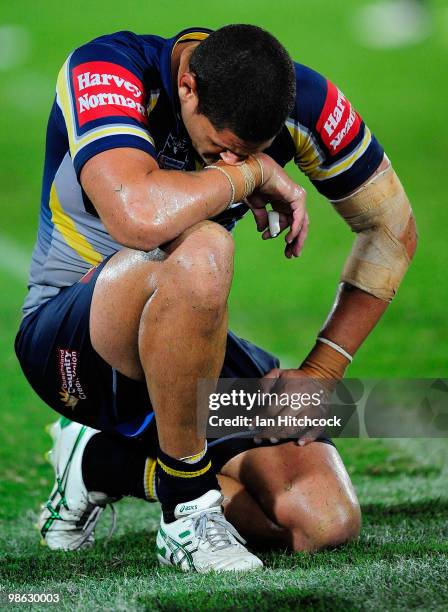 Willie Mason of the Cowboys reacts after losing the round seven NRL match between the North Queensland Cowboys and the Parramatta Eels at Dairy...