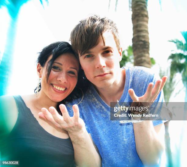 Kim Schifino and Matt Johnson of Matt and Kim pose backstage on day 2 of Coachella Valley Music & Arts Festival 2010 on April 17, 2010 in Coachella,...