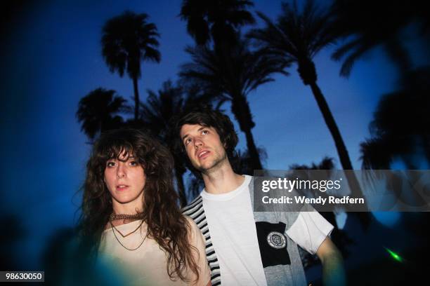 Victoria Legrand and Alex Scally of Beach House pose backstage on day 2 of Coachella Valley Music & Arts Festival 2010 on April 17, 2010 in...