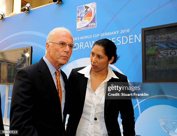 Franz Beckenbauer, chairman of the FIFA U-20 and U-17 Women�s World Cup Committee has a discussion with Steffi Jones, chairman of the Local...