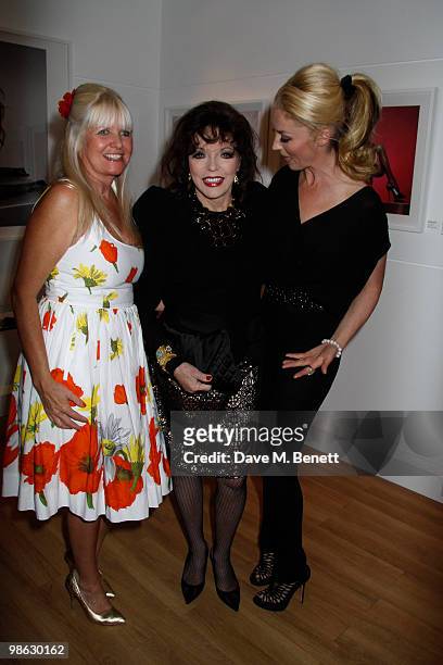 Lindsey Carlos Clarke, Joan Collins, Tamara Beckwith attend a viewing of photographs and art featuring work by Irish photographer Bob Carlos Clarke...