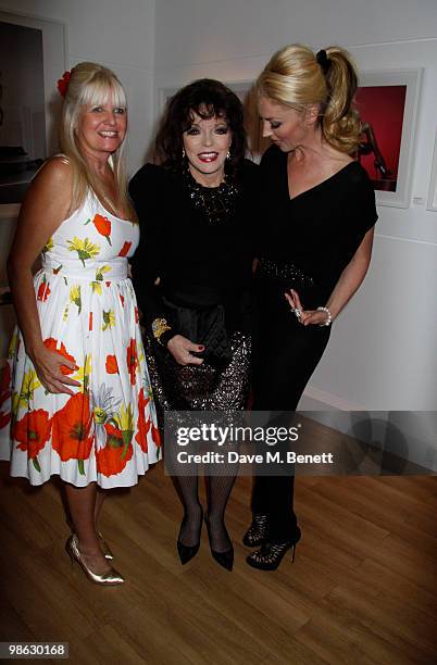 Lindsey Carlos Clarke, Joan Collins, Tamara Beckwith attend a viewing of photographs and art featuring work by Irish photographer Bob Carlos Clarke...