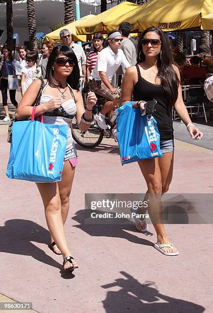 Angelina "Jolie" Pivarnick and Sammi "Sweetheart" Giancola are seen on April 22, 2010 in Miami Beach, Florida.