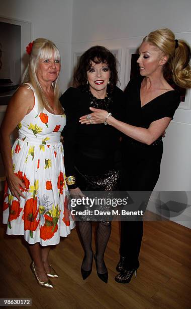 Lindsey Carlos Clarke, Joan Collins, Tamara Beckwith attend a viewing of photographs and art featuring work by Irish photographer Bob Carlos Clarke...