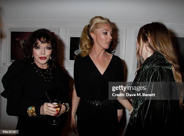 Joan Collins, Tamara Beckwith, Anouska Beckwith attend a viewing of photographs and art featuring work by Irish photographer Bob Carlos Clarke at the...