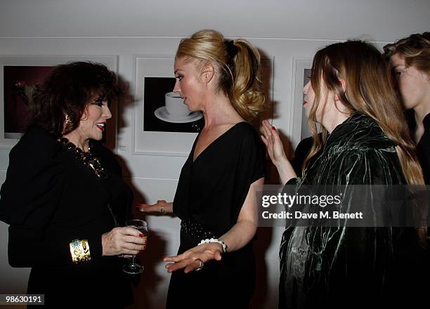 Joan Collins, Tamara Beckwith, Anouska Beckwith attend a viewing of photographs and art featuring work by Irish photographer Bob Carlos Clarke at the...